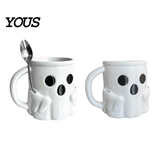 Halloween Party Geschirr Eisbecher mit Löffelhalter, 3D-gedruckter süßer Geisterbecher, Geformter Kaffeebecher Stiftehalter Dekoration, Weihnachten Geburtstag