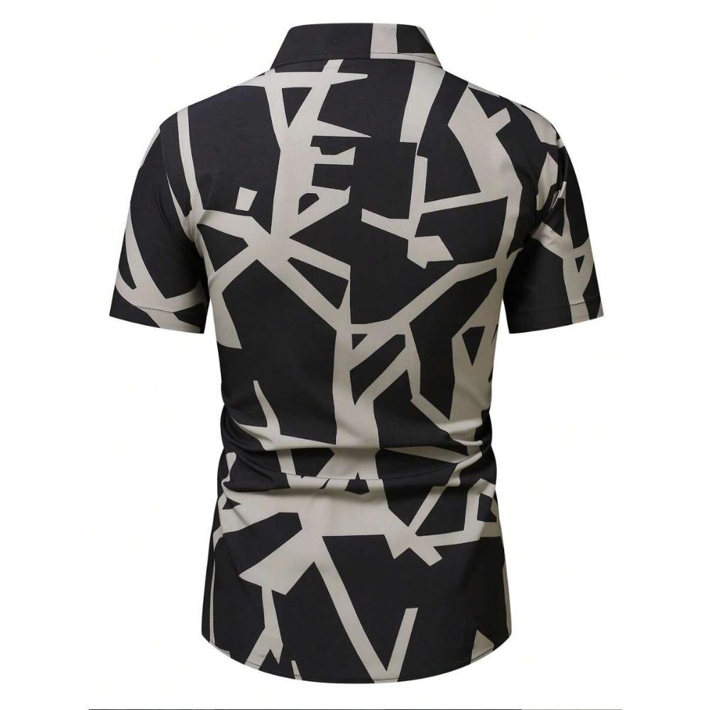 Spring Summer Men Spell Color Short Sleeve Shirt Men Casual 3D Digital Print Simple Style Shirt Tops 100% Polyester