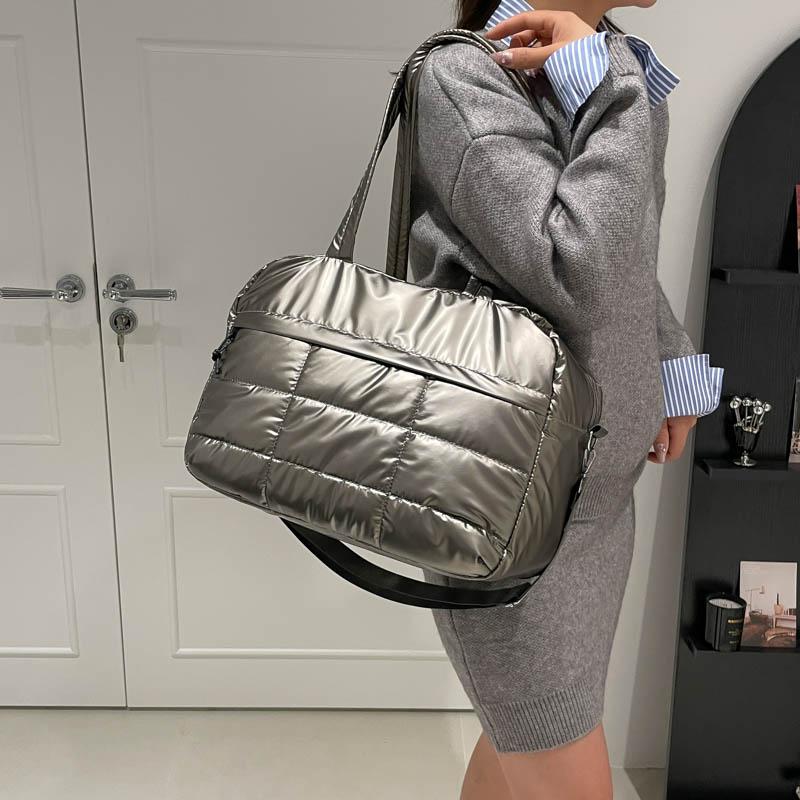 Quilted Solid Color Padded Travel Bag Portable Stylish Large Capacity Handbag for Women Sports Work & Everyday Use