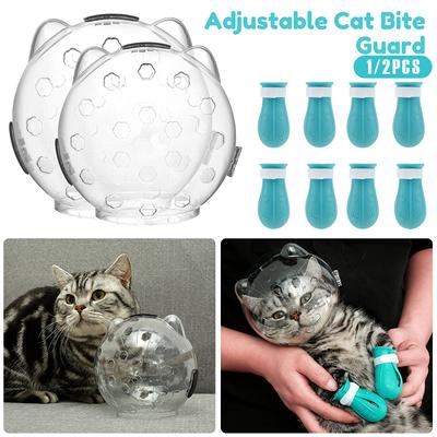 1/2 Adet Kedi Ağızlığı Evcil Hayvan Bakım Örtüsü Aksesuarı Anti-Isırık Anti-Yalama Kedi Uzay Başlığı Nefes Alabilen Kask 4 Silikon Pati Patiği ile