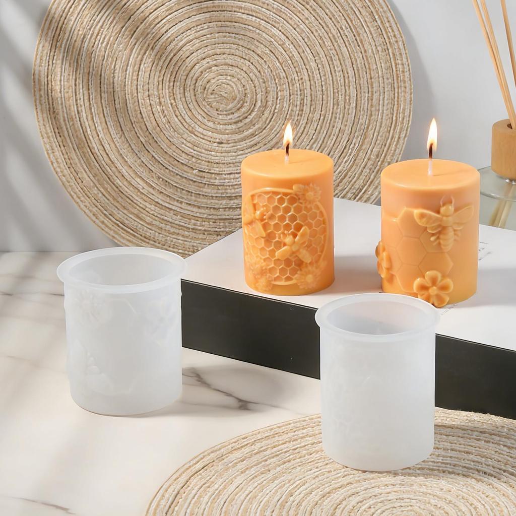 3D Honeycombs Pillar Candle Silicone Mold DIY Embossed Bee And Flower Honeycombs Cylinder Aromatherapy Candle Plaster Mold Decor
