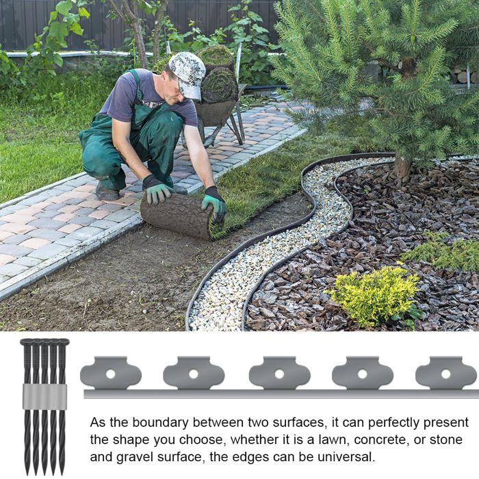 Bordure de jardin flexible 5 m x 5 cm en PE - Noir avec 15 piquets anti-gel