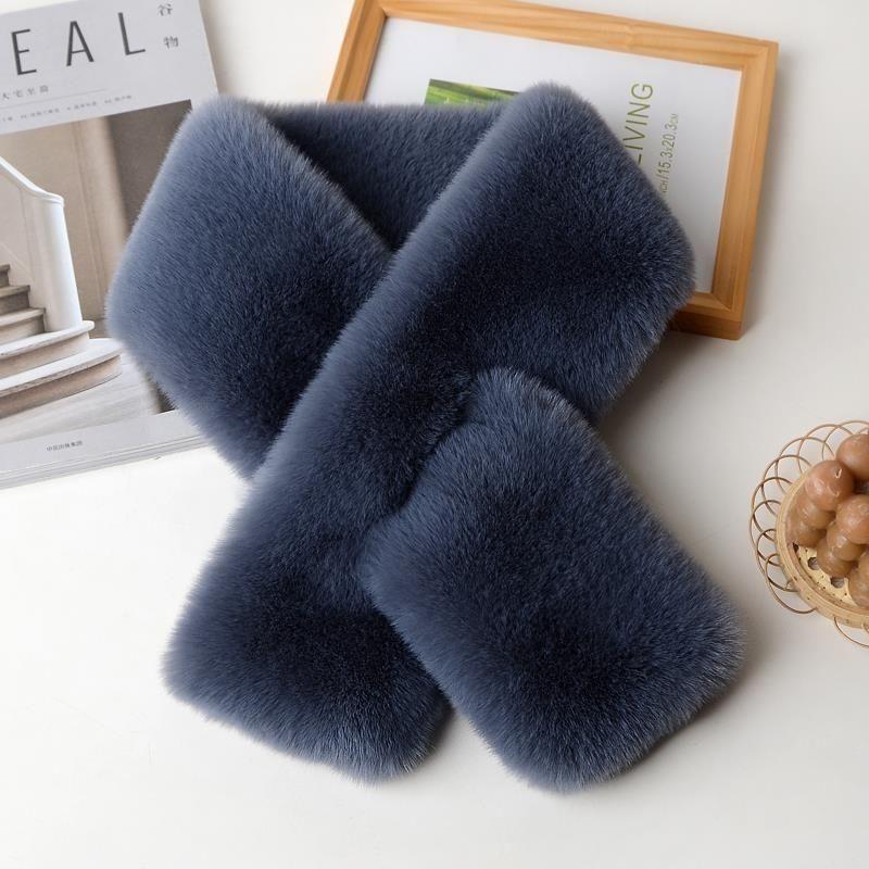 Women Fashion Winter Faux Fur Scarf Pure Color Outerwear Scarf Warm