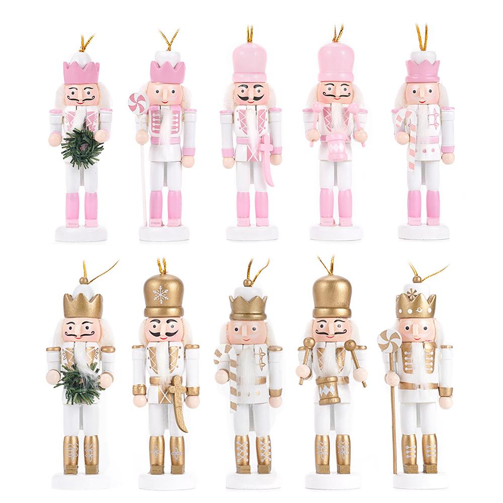 10Pcs/set 12cm Nutcracker Puppet Christmas Tree Pendant Wooden Handicraft Soldier Home Desktop Ornament Xmas New Year Decoration