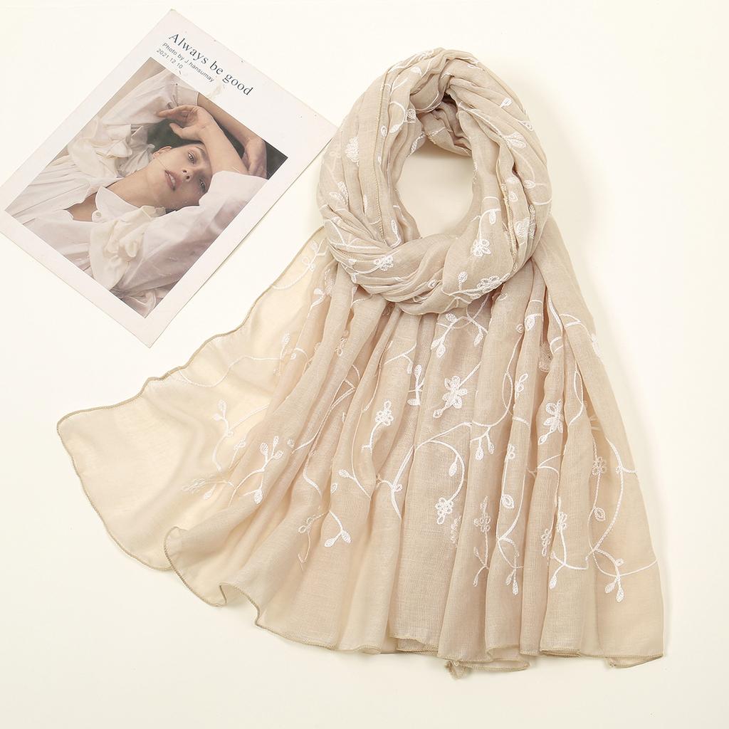 New Embroidery Cotton Hijab Scarf For Women Foulard Elegant Flower Long Scarf Headscarf Wraps Bandana Muslim Hijab Shawl Travel