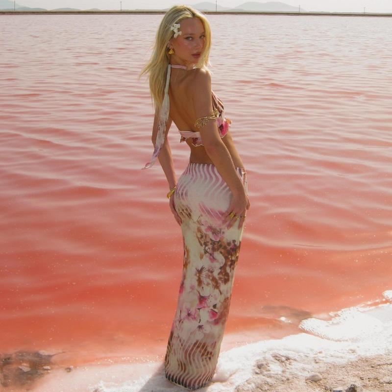 Summer New Neck Print Sexy Vacation Casual Suit Women's Clothing