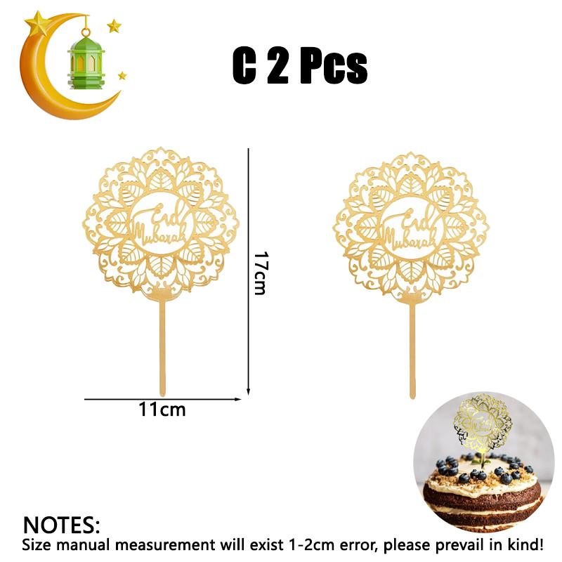 2026 Ramadan Eid Mubarak Gold Acrylic Cake Topper Set Muslim Ramadan Holiday Party Cake Decorations Party Home Decoration