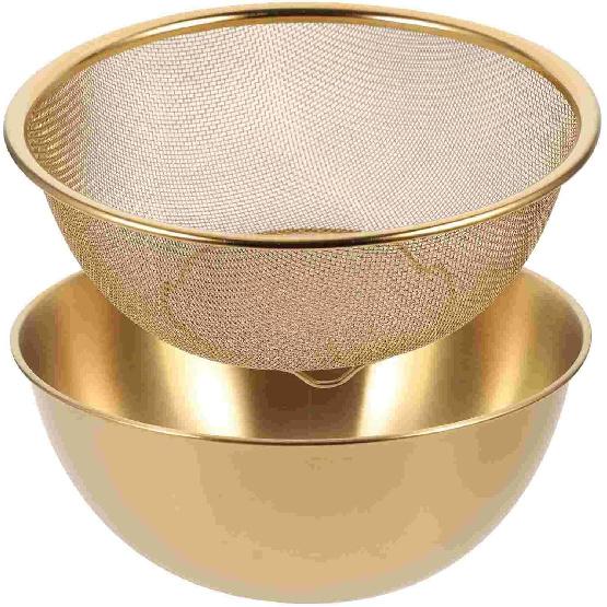 Multi-functional Stainless Steel Rice Washing Bowl - Gold Kitchen Strainer for Rice, Vegetables & Fruit - Durable and Elegant Design