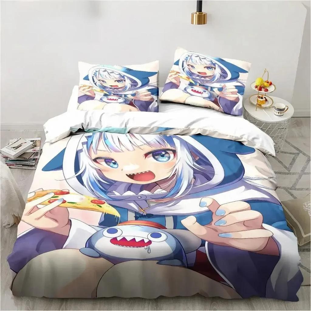 Top Kawaii Gawr Gura Cute Girl My Angle King Twin Double Child Bedding Set Microfiber or Polyester Print Anime Duvet Cover Set