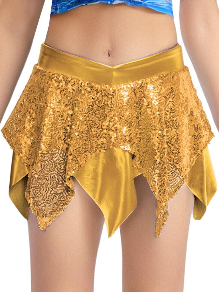 Mädchen Glänzende Pailletten Jazz Tanzkostüm Metallic Asymmetrischer Rock Performance Tanzbekleidung