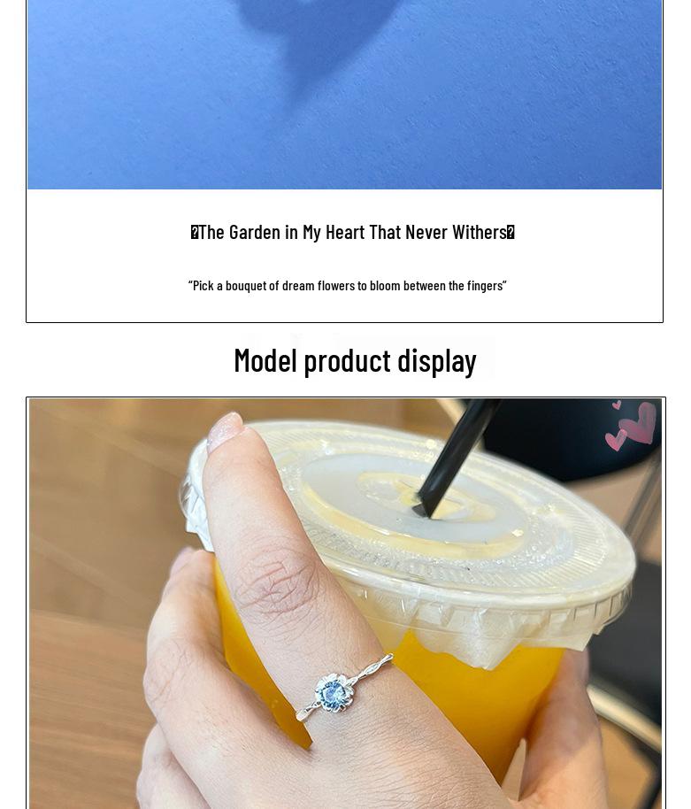 S925 Sterling Silver Blue Zircon Flower Ring: Women's Korean Style, Light Luxury, Simple, Versatile, High-End Fashion.