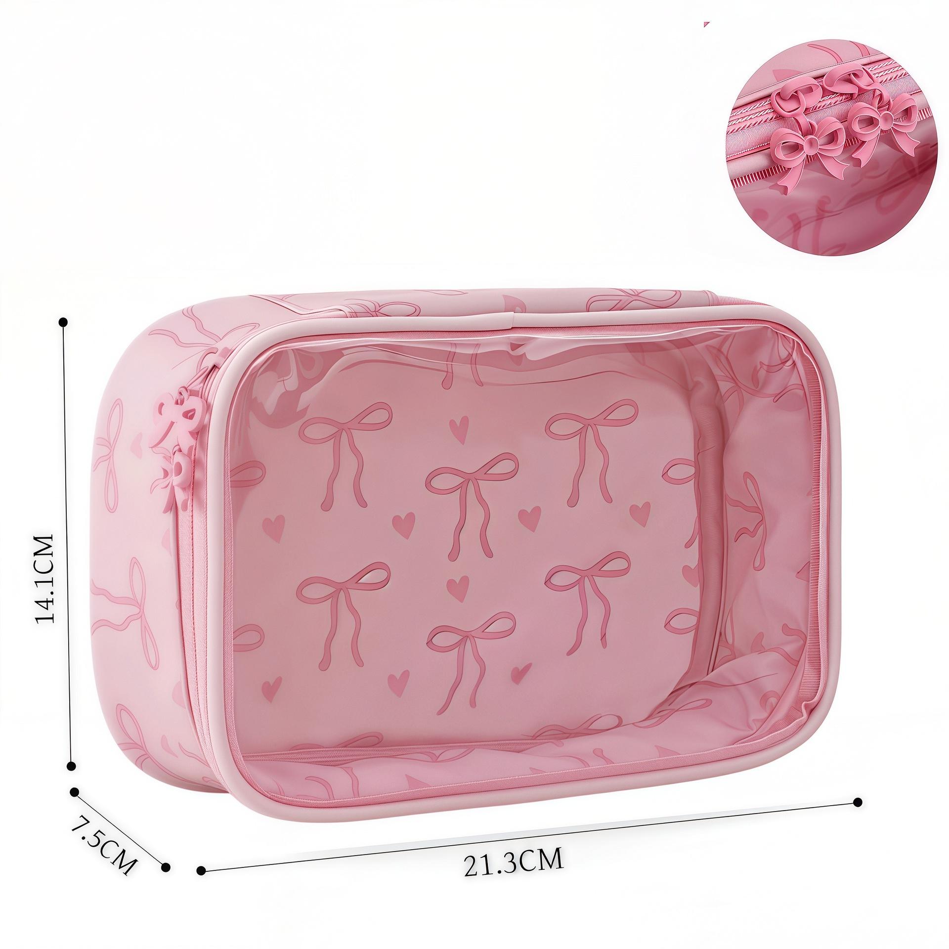 Clear Bow Makeup Bag, Transparent Portable Travel Handbag Multi-Functional Cosmetic Organizer