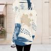 Women Plus Size Black Beige Printed Asymmetric Cutout Neck Hooded Long Sleeve Fitted Top