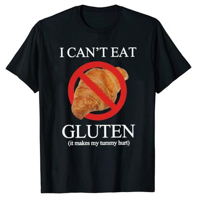 Ich kann kein Gluten essen T-Shirt Retro Gluten Meme Grafik T-Shirt EU Größe Baumwolle Weich Unisex O-Ausschnitt T-Shirt Oberteile Locker Oversized