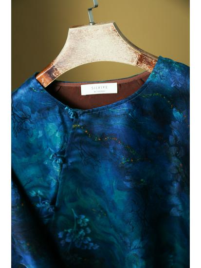 Women's Floral Silk Xiangyunsha Oblique Lapel Tie-Up Shirt - Man-made Silk, Loose Fit, National Style, for Spring/Summer