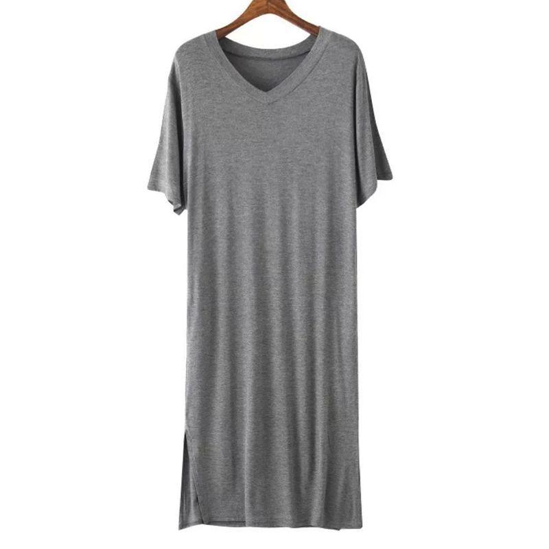 Women's Plus Size Modal Nightgown with Bra Pads - Summer Loose Fit, Short Sleeve, Long Style