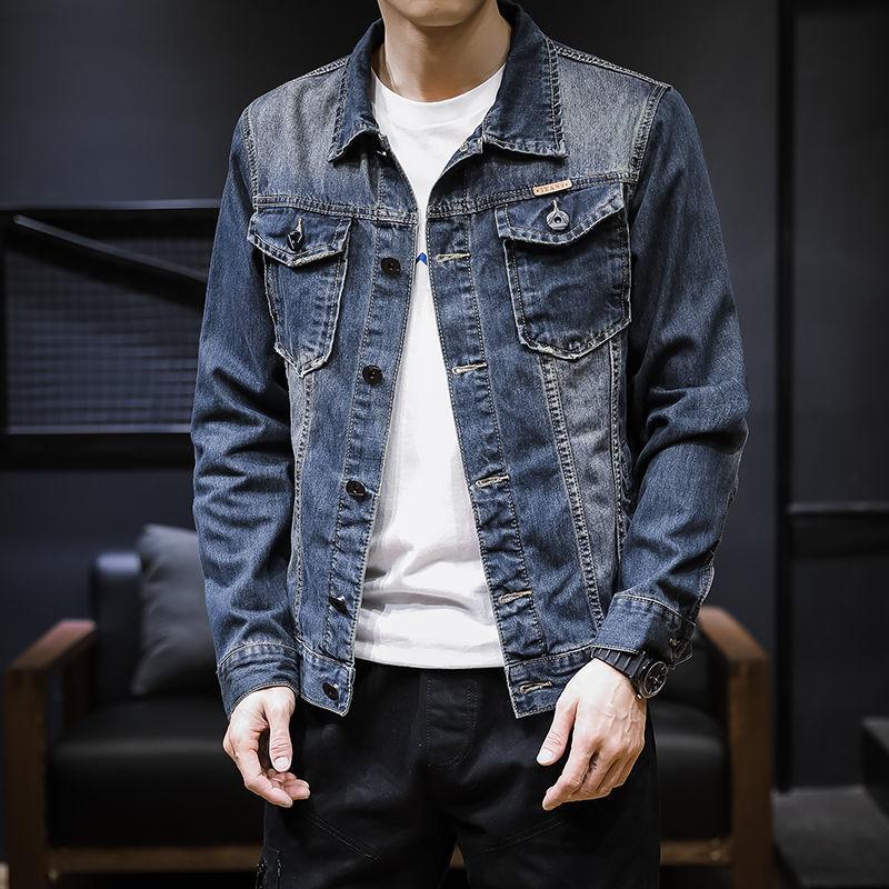 Giacca di Jeans Uomo Pile Ispessito Completo Versione Coreana Slim-fit Elastica Giacca di Jeans Taglie Forti Uomo