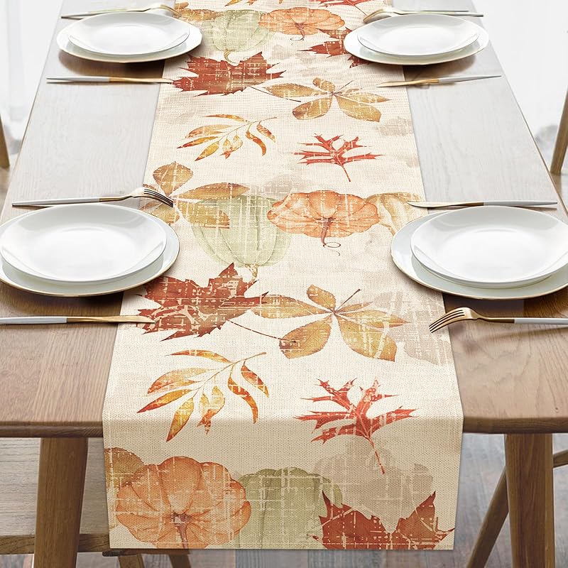 Fall for Jesus He Never Leaves Christian Dining Table Runner, Religious Autumn Cross Sunflower Burlap Kitchen Decoration, Maple Leaves Bible Verse Table Runner 13  X72