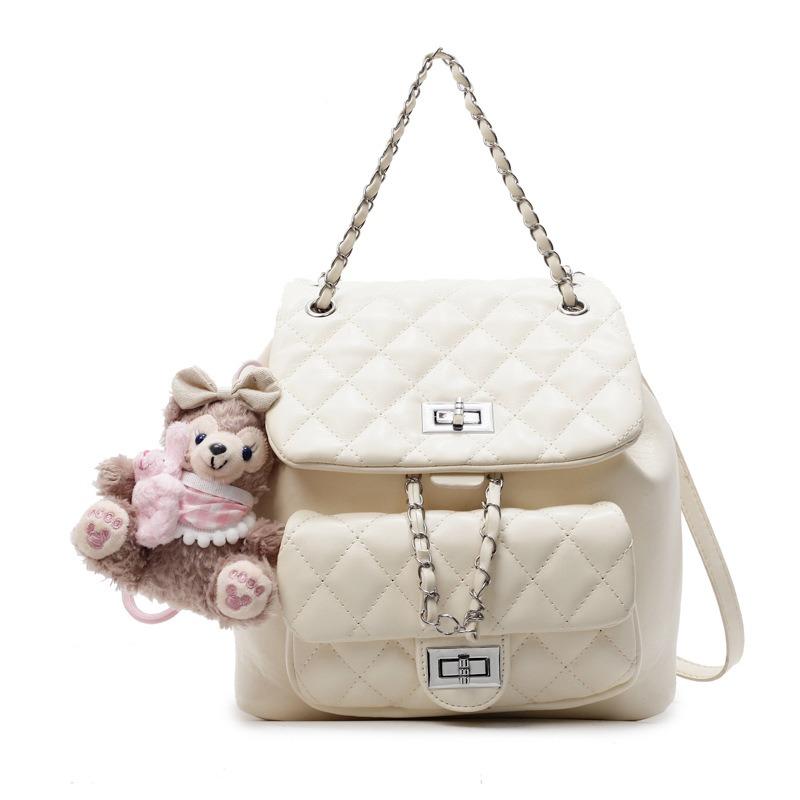 Sweet rhombus chain double shoulder small backpack gentle feeling fashion leisure commuter shoulder bag