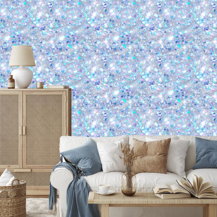 Iridescent glitter wallpaper azure, blue, celadon and white 50x1000