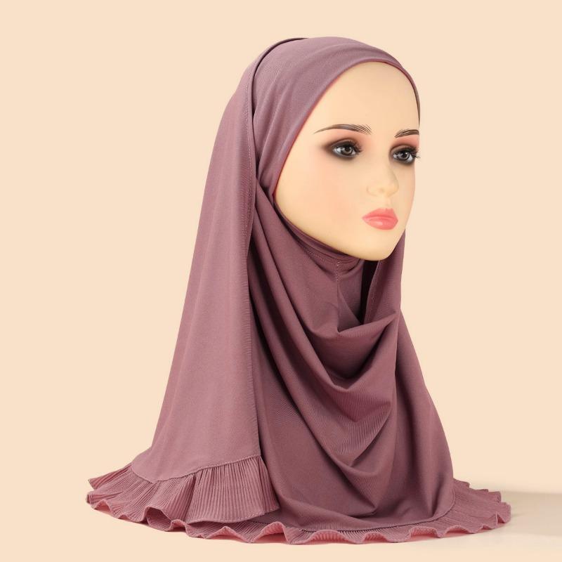 Women S Solid Chiffon Pullover Scarf Single Layer Ruffled Headscarf