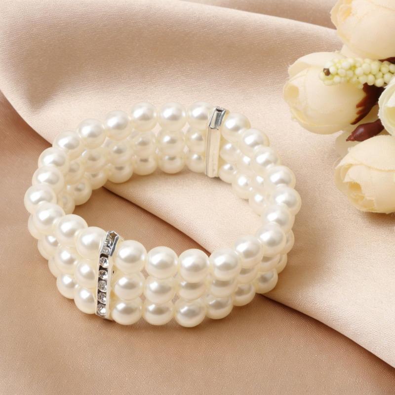 Korean Style Ins Style Women S Three Layer Faux Pearl Handmade Beaded Elastic Bracelet