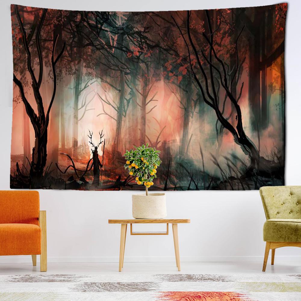 Jungle Night Scenery Tapestry Wall Hanging Abstract Psychedelic Witchcraft Living Room Bedroom Home Decor Background Cloth