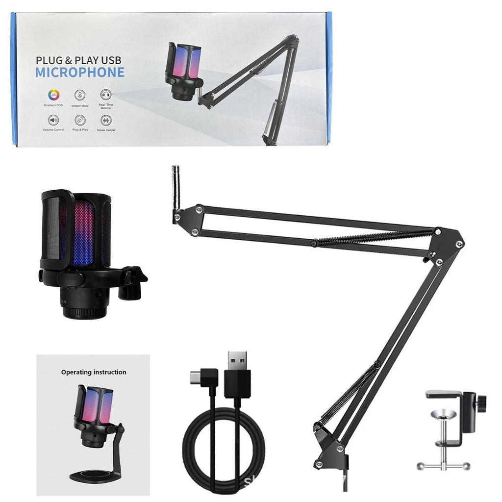 RGB USB Gaming Microphone with Pop Filter for Esports and Live Streaming