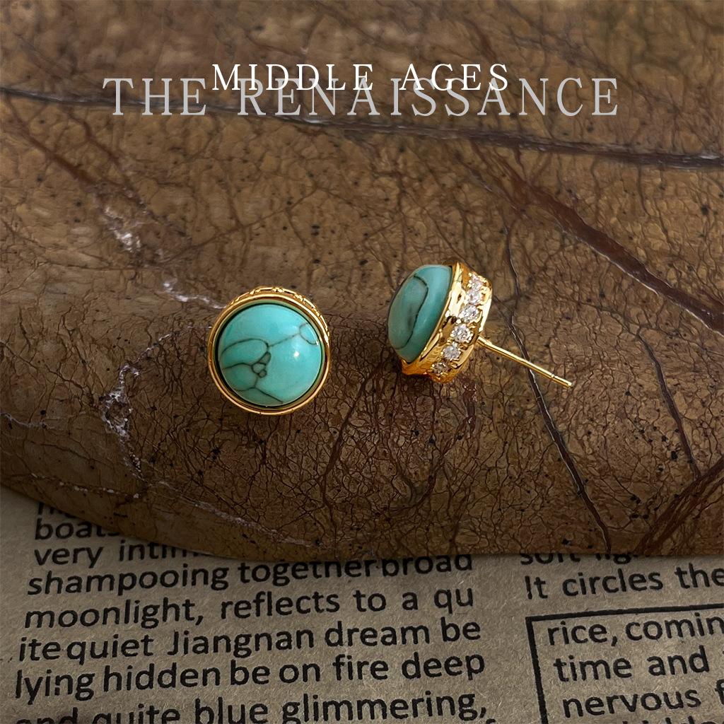 Synthetic Turquoise Earrings Collection Literary Retro Ethnic Style Earrings Women