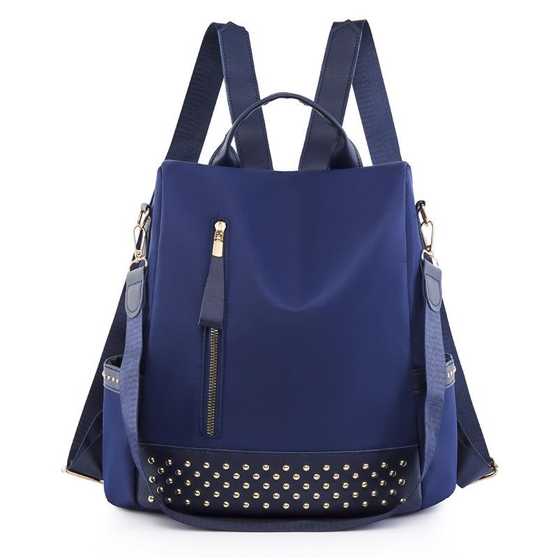 

Рюкзак с защитой от кражи, женский оксфордский рюкзак с заклепками, школьный рюкзак двойного назначения синий