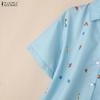 ZANZEA Women Casual Turn Down Collar Loose Floral Print Short Sleeve Blouse