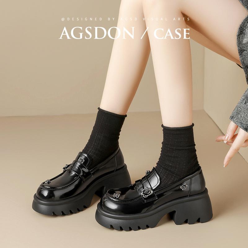 Augustine black platform loafers for women's 2025 autumn new models with skirts, thick heels, and jk small leather shoes.