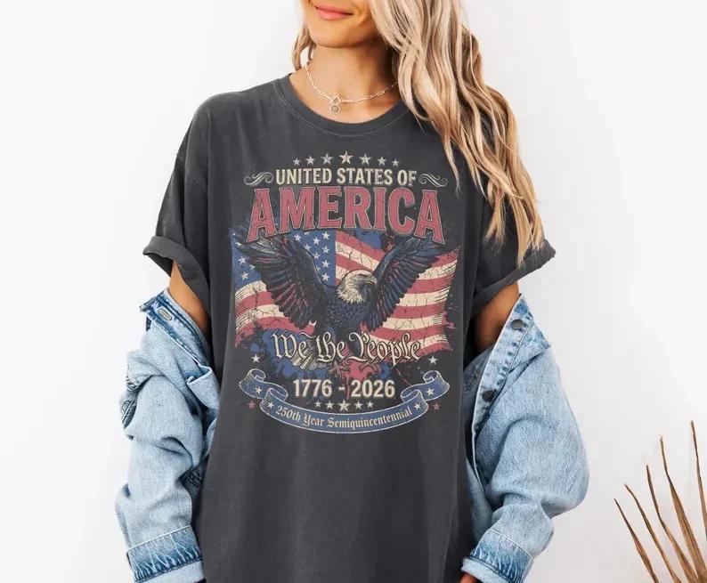 America 250th Anniversary Tshirt, Vintage American Graphic Tee, Fourth of July S S