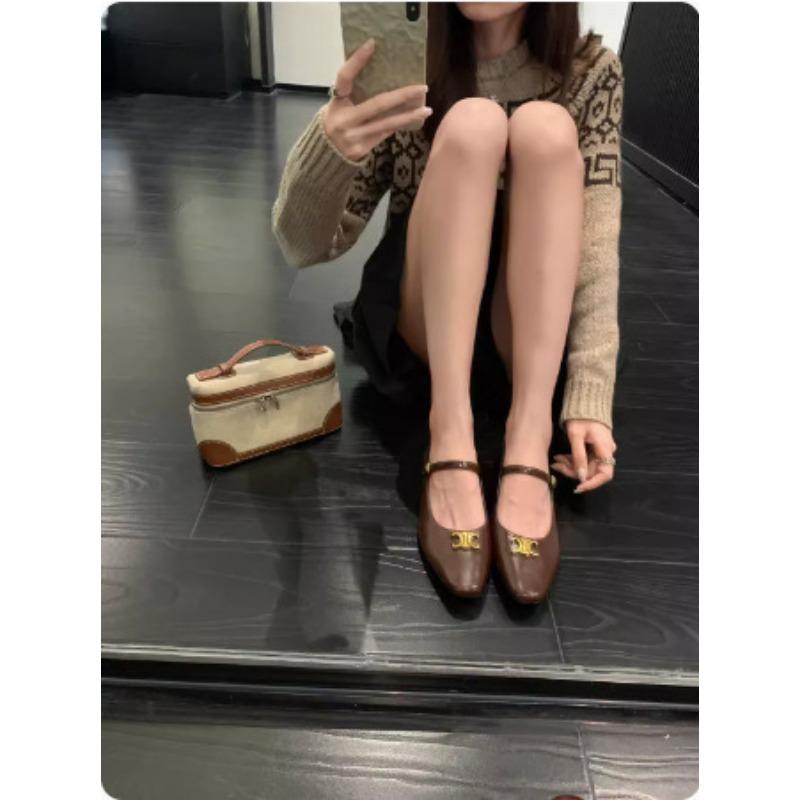 [Shei]~ Retro Gold Buckle Belt Mary Jane Shoes Women's Single Shoes Retro Style