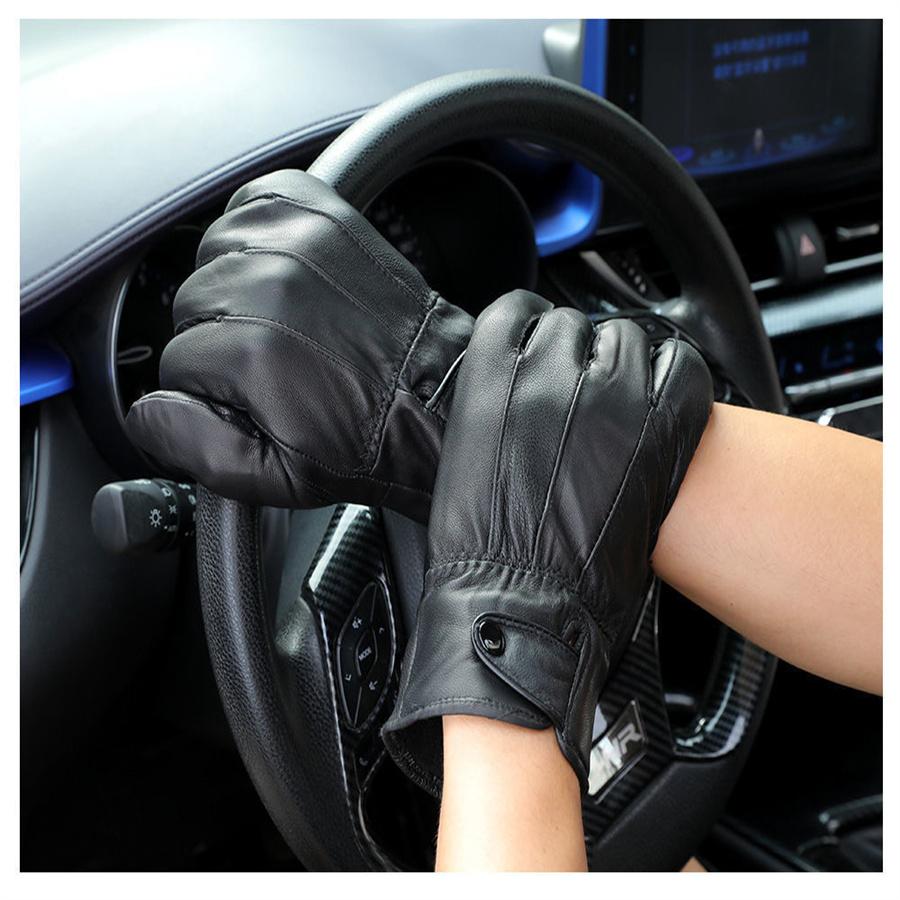 Men's Touchscreen Leather Gloves, Warm Fleece Lined Gloves for Driving & Business