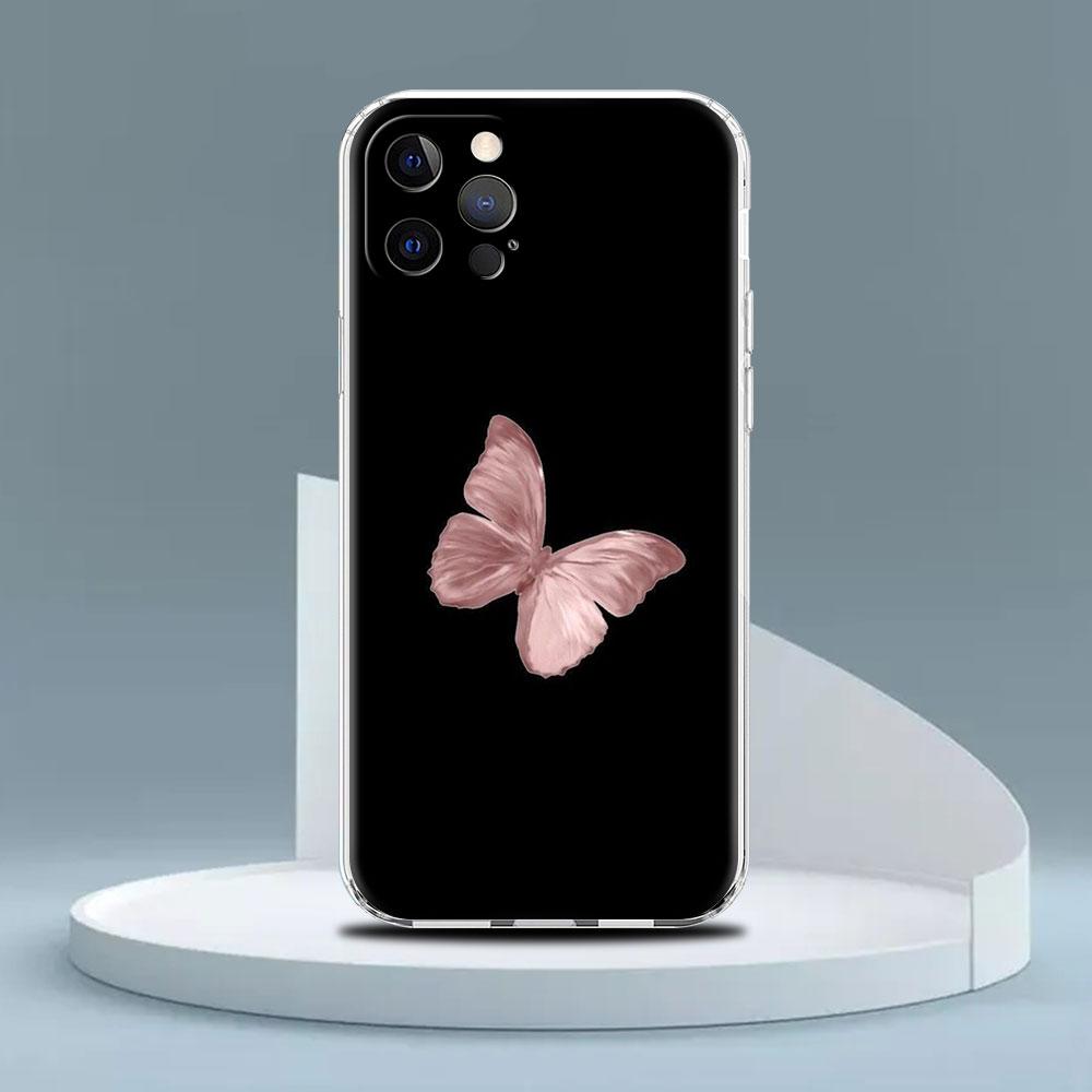 Transparente Hülle für Apple iPhone 14 13 11 12 Pro 7 8 Plus XR X XS Max 6 6S 14Pro Silikon Handyhülle Beauty Pink Schmetterling