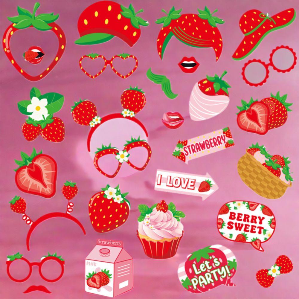Red Photo Booth Props Paper Dress Up Costume Mask Summer Fruit Photo Props  Birthday Wedding Decor