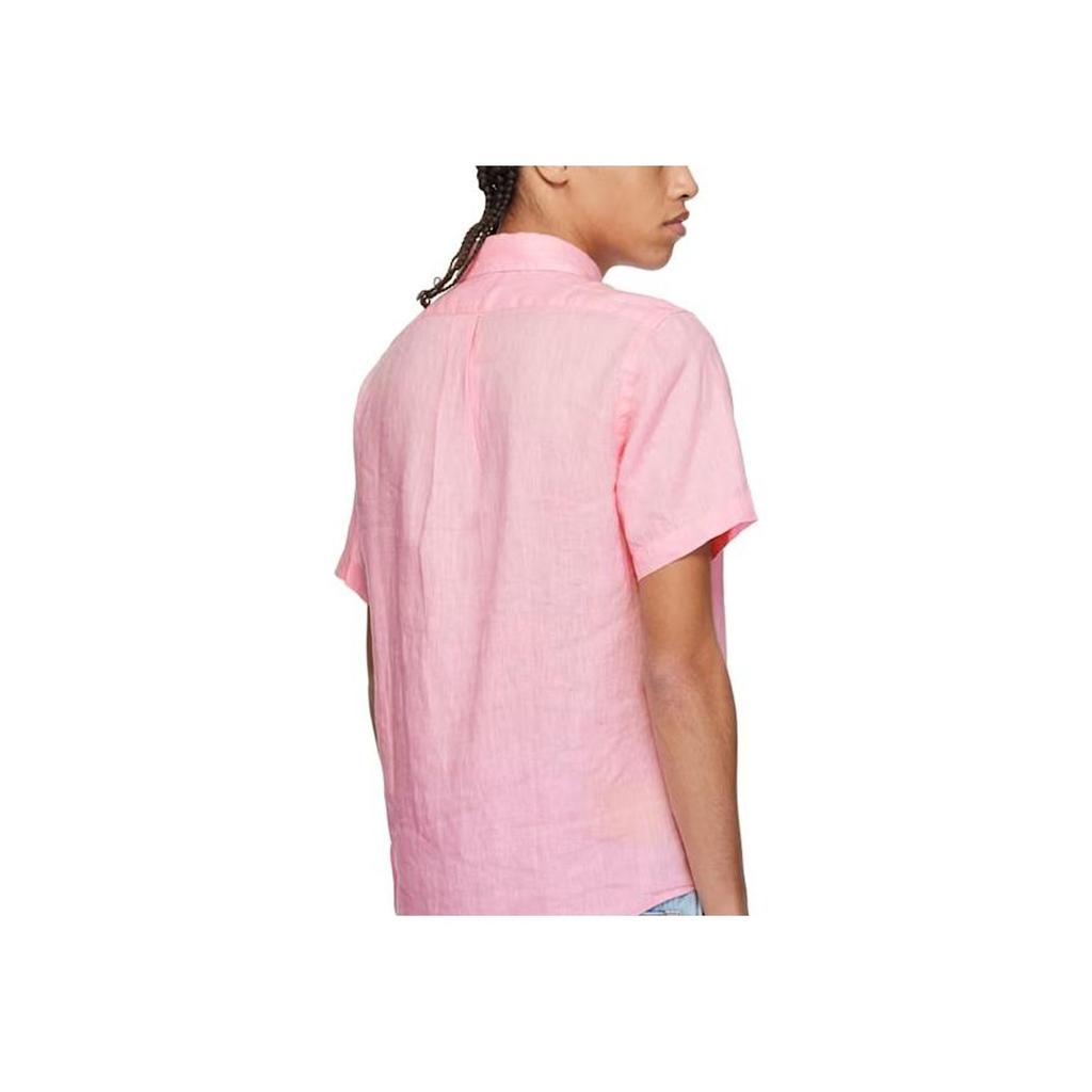 Polo Ralph Lauren Solid Color Logo Embroidered Button Short Sleeve Shirt Men shirts Pink 710966293-006