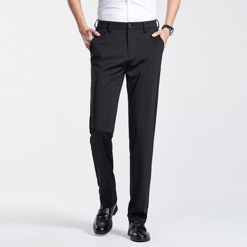 FENGXIAO Men's Wrinkle-Resistant Business Casual Straight-Leg Trousers