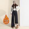 Women's Retro Dark Blue High-Waisted Fleece-Lined Wide-Leg Jeans for Autumn/Winter