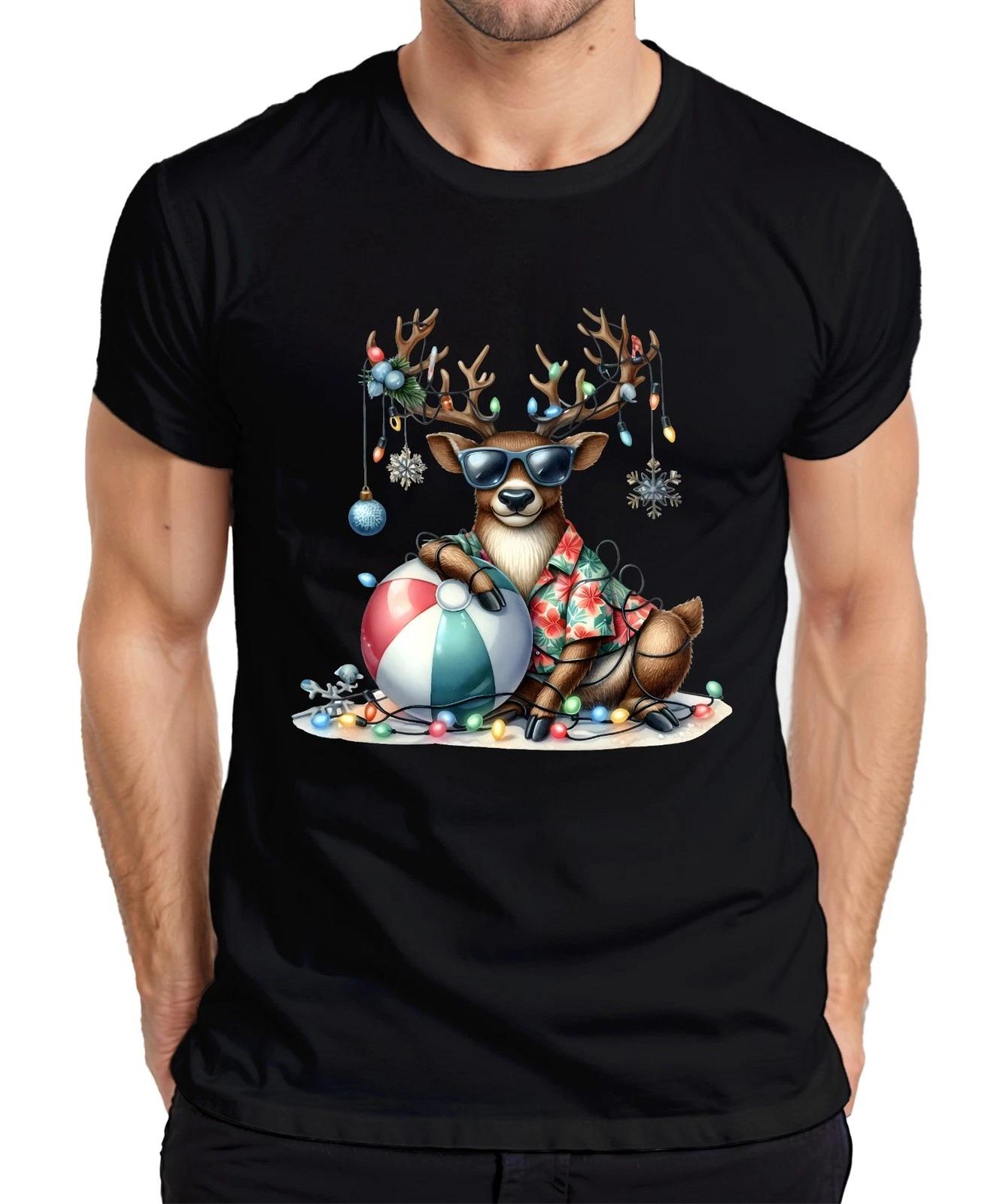 Weihnachtsrentier Sonnenbrille Hawaiihemd Strandball Lichterkette Herren T-Shirt XXL