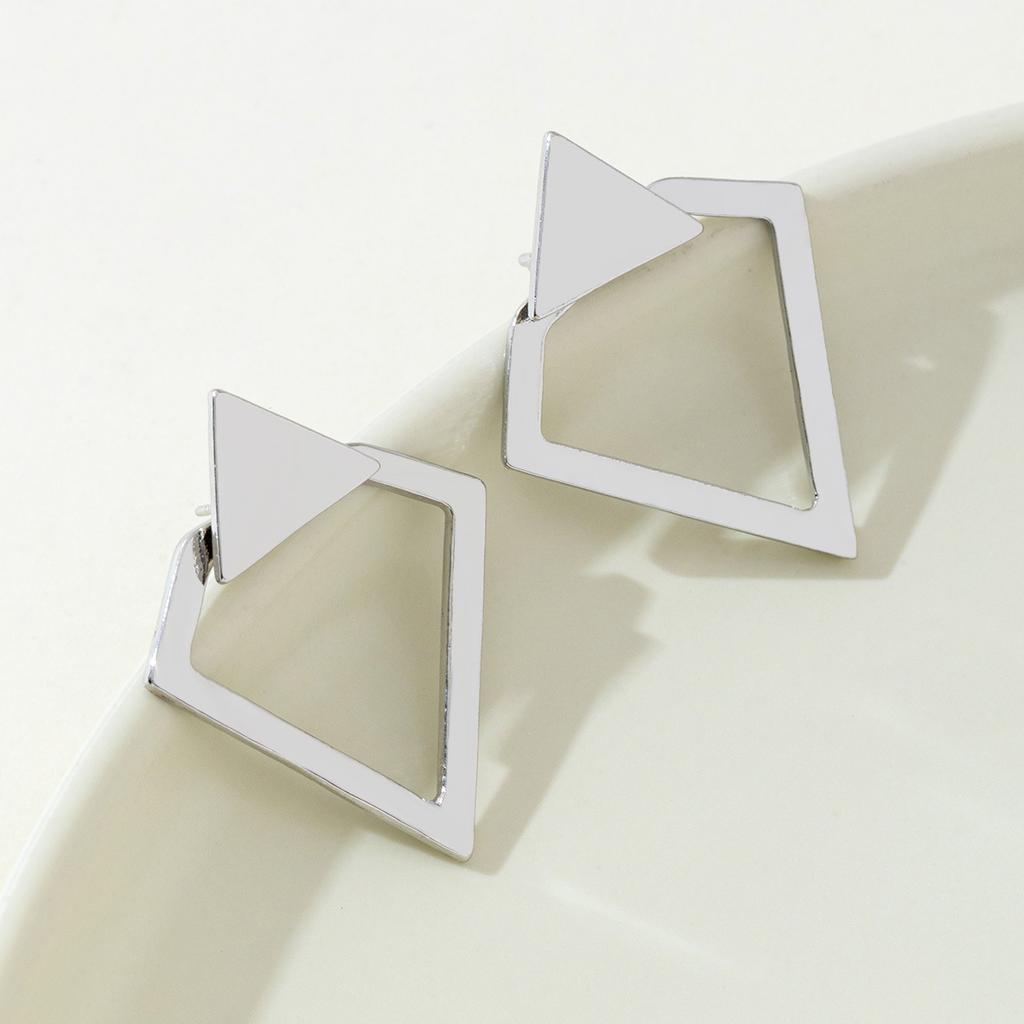 Minimalist Double-Layer Rhomboid Triangle Detachable Triangles Stud Earrings for Women Fashion Jewelry Party Gifts