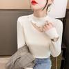 Pure collarbone top women's design semi-turtleneck long-sleeved knitted bottoming shirt women's solid color