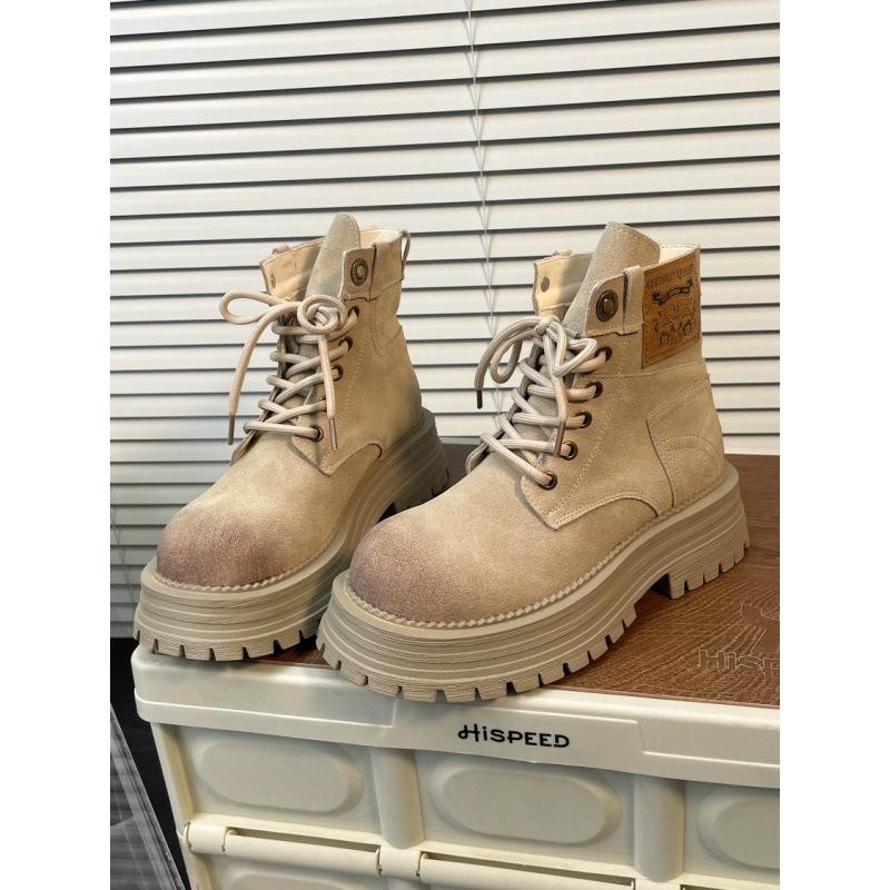 

Thick-soled heightened polished Martin boots women s shoes 2025 new matte leather round head lace-up casual short boots locomotive boots women s 40