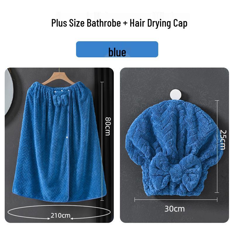 Extra-Large Quick-Dry Strapless Bath Skirt Towel with Hair Cap