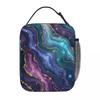 Blue Purple Gilded Luxury Gold Marble Insulated Lunch Bag for Women Cooler Thermal Food Box Tote Portable Lunch Boxes Container
