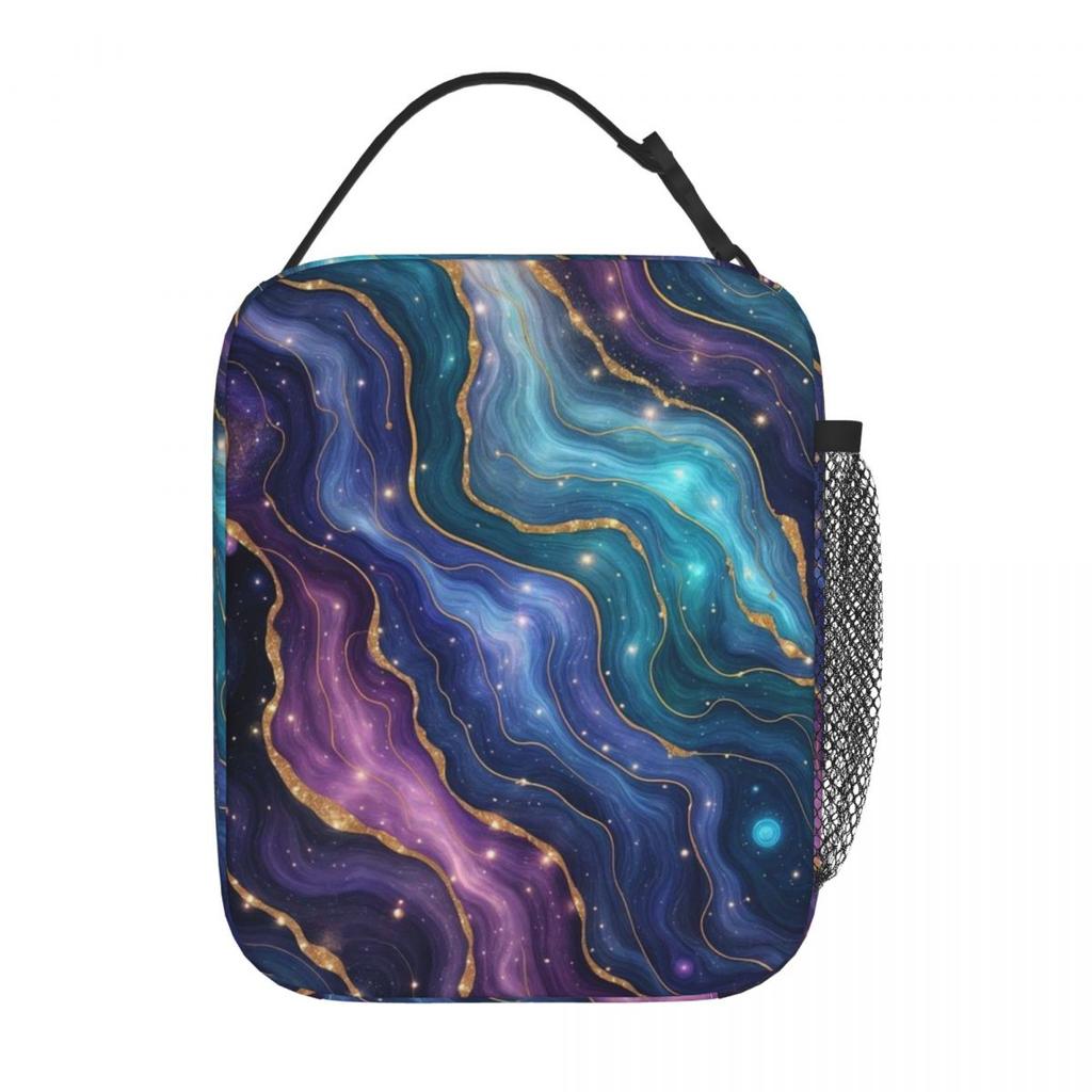 Blue Purple Gilded Luxury Gold Marble Insulated Lunch Bag for Women Cooler Thermal Food Box Tote Portable Lunch Boxes Container