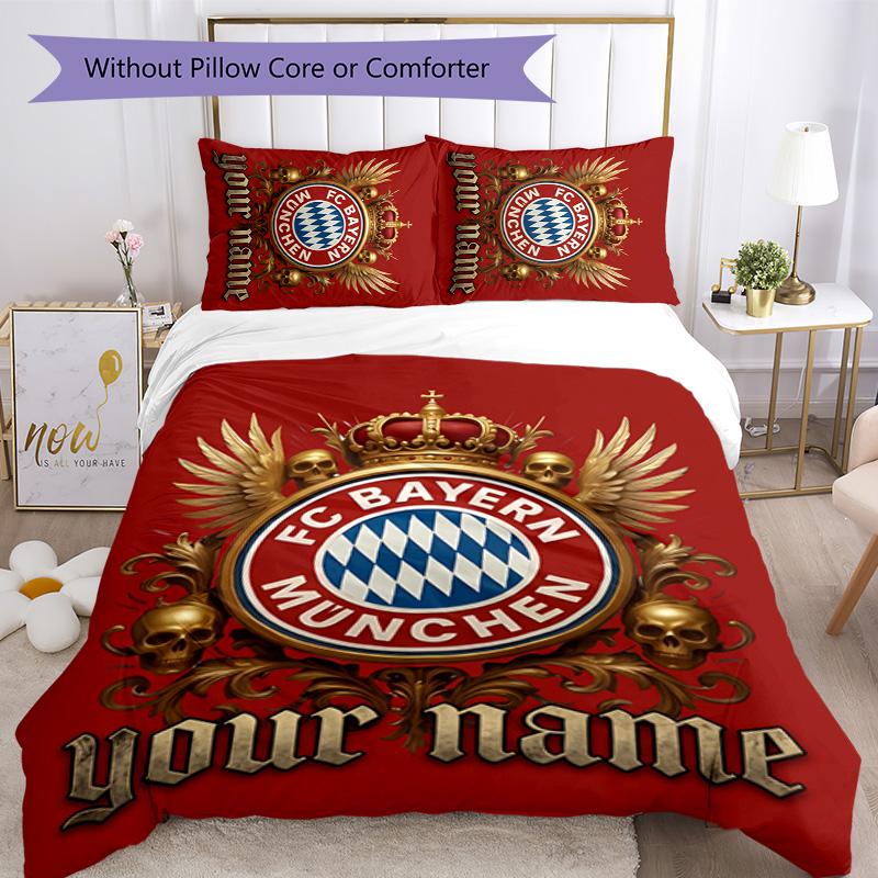3pcs Custom Name Bayern Munich logo Bedding Set Duvet Cover Closure Includes 1 Duvet Cover&2 Pillowcases for All Seasons Bedroom Decor