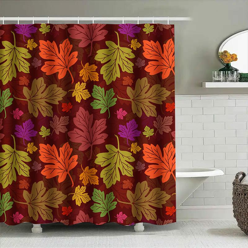Colorful Leaves Shower Curtain Fall Decor for Bathroom 3D Printed Fabric Available in Multiple Sizes