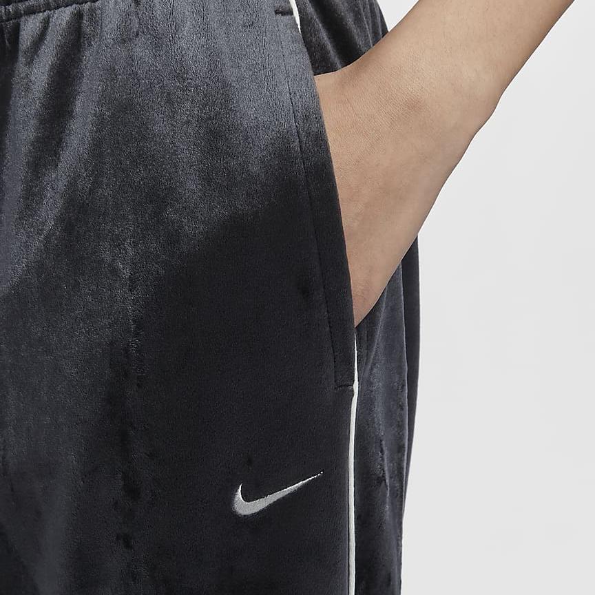 Nike Sportswear Collection Mid-Rise Velvet Stretch Casual Pants Women Bottoms Black Sail-White FZ3683-010